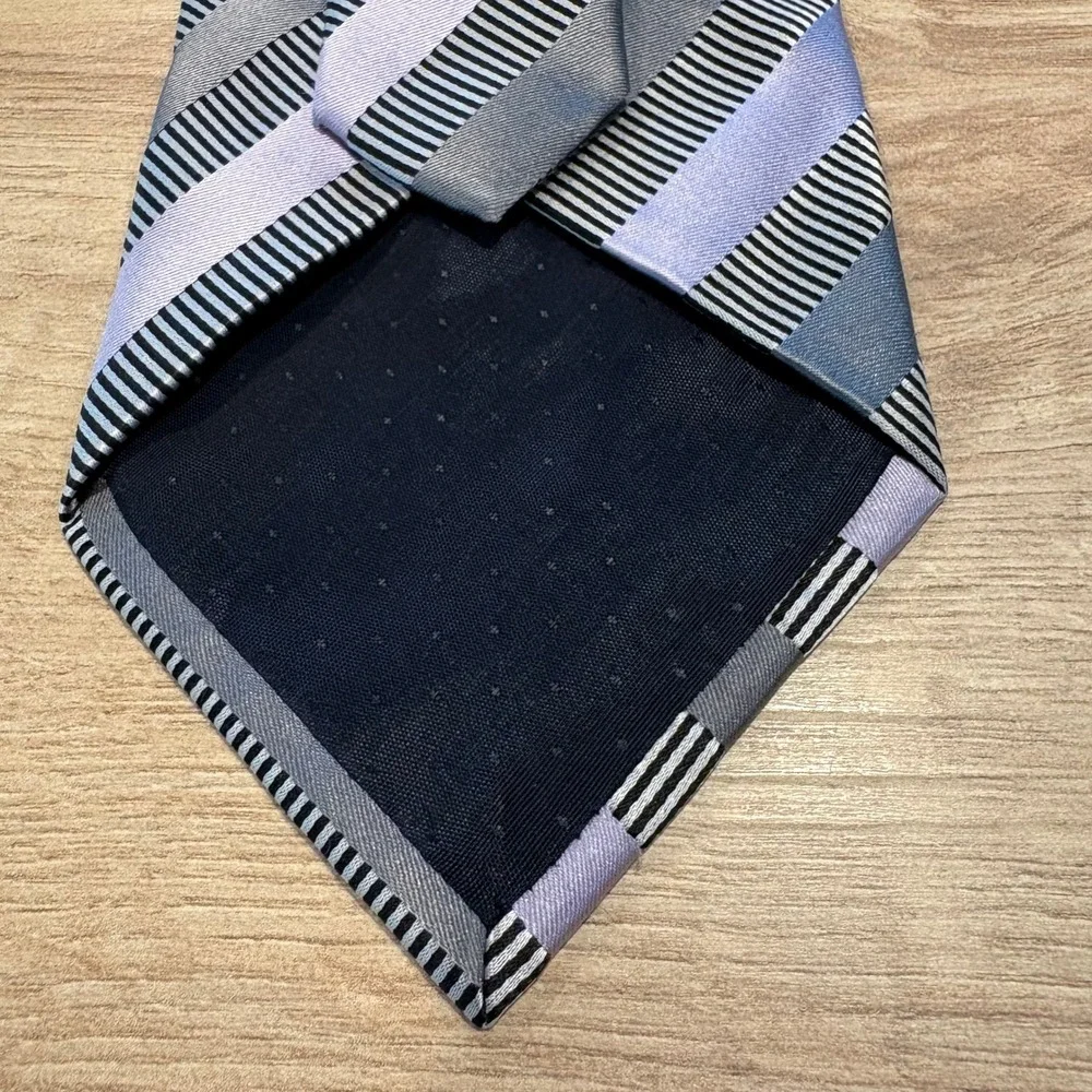 Fratelli Silk Tie Mens Lavender Grey Black Striped Hand Made in Italy Necktie